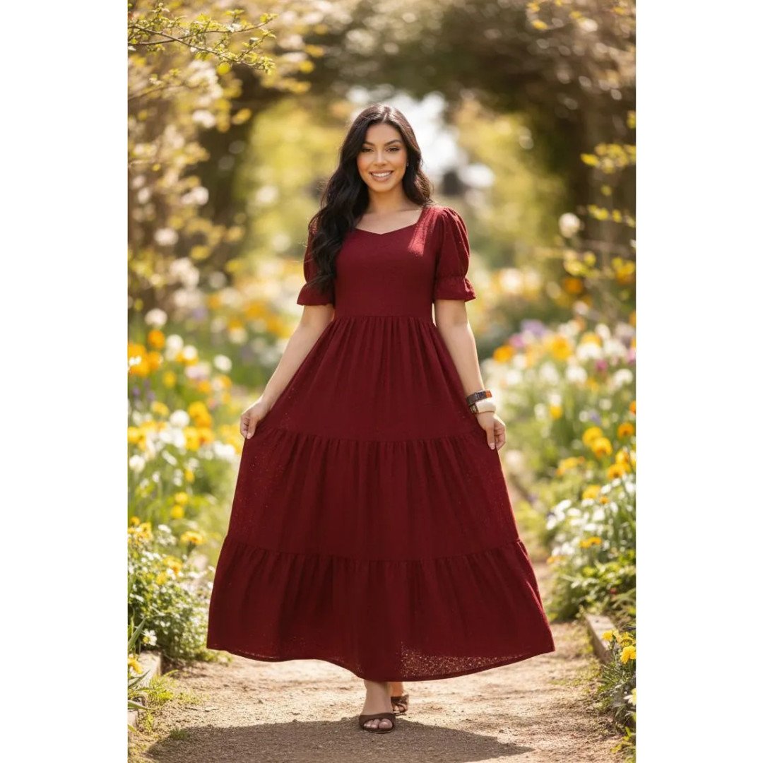 Vestido Longo Três Marias Feminino Malha Laise Midi Forrado