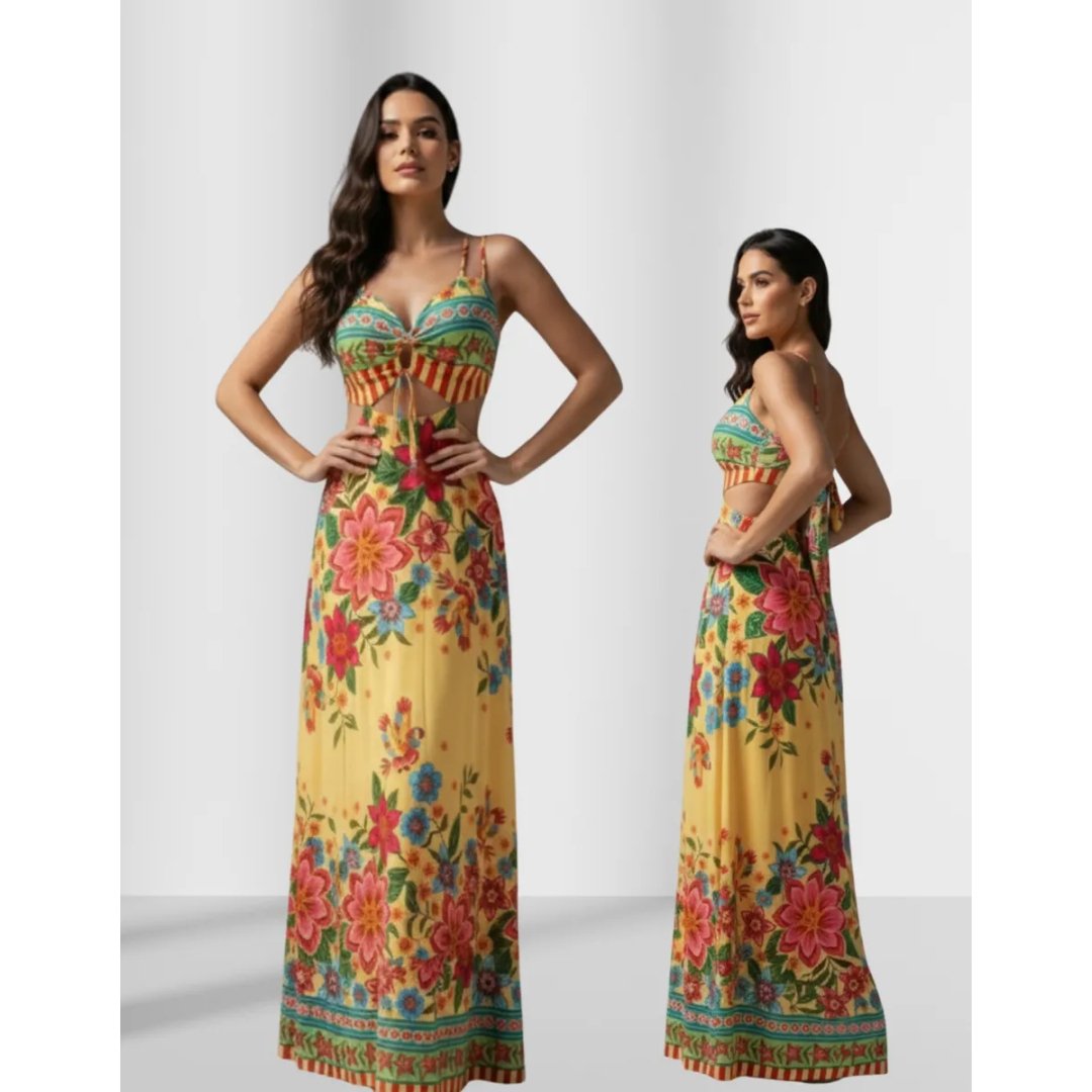 Vestido Longo Paola, Estampa De Tucano, Primavera Verao-1980