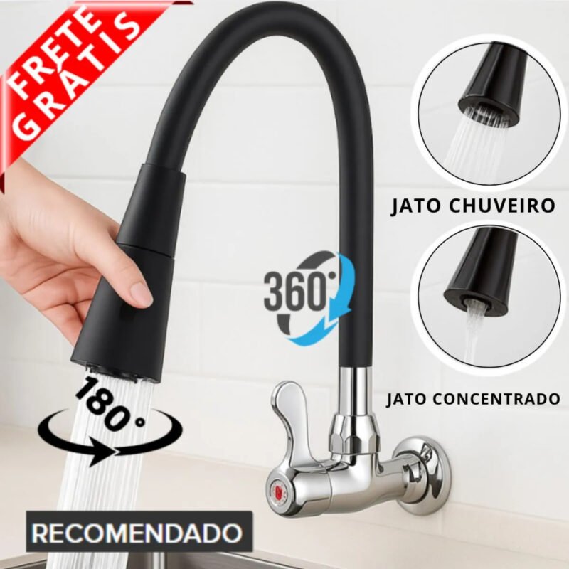 Torneira Gourmet Luxo Flexível Cozinha Parede 2 Jatos Pia Cor Preto – Marca Camperluz