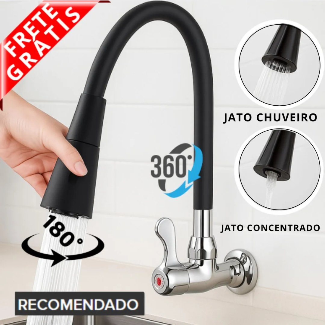 Torneira Gourmet Luxo Flexível Cozinha Parede 2 Jatos Pia Cor Preto – Marca Camperluz