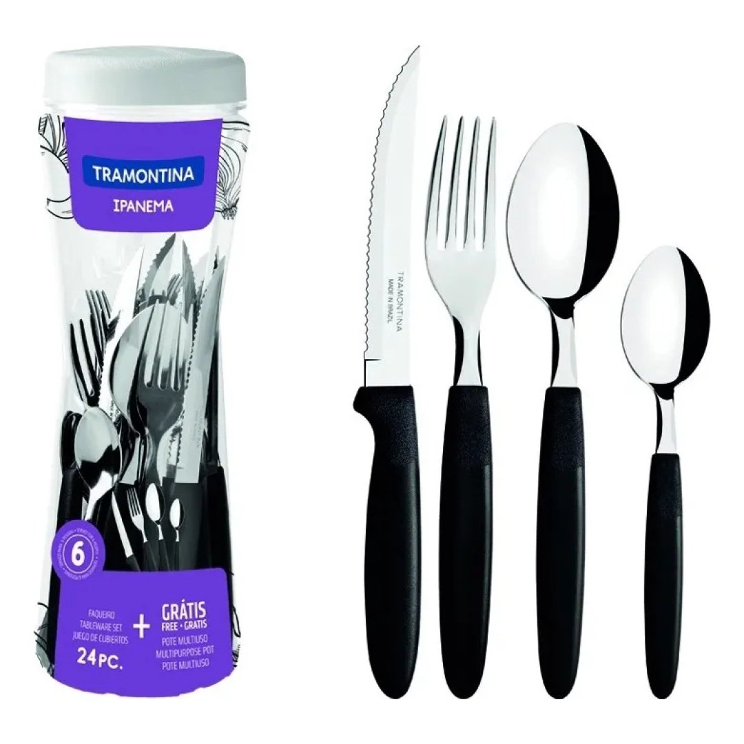 Faqueiro Ipanema Aço Inox E Cabo 24 Peças Preto Tramontina