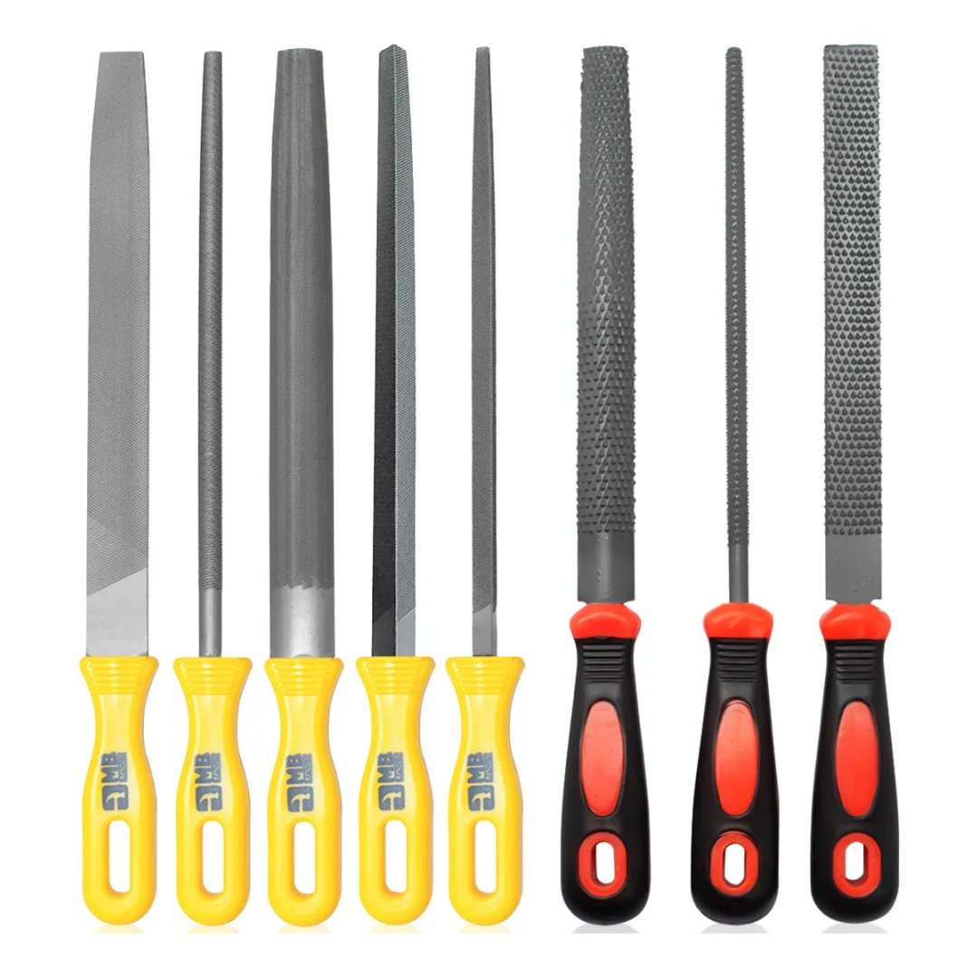 Kit Jogo De Lima Bastarda Grosa Chata Meia Cana Aço Madeira