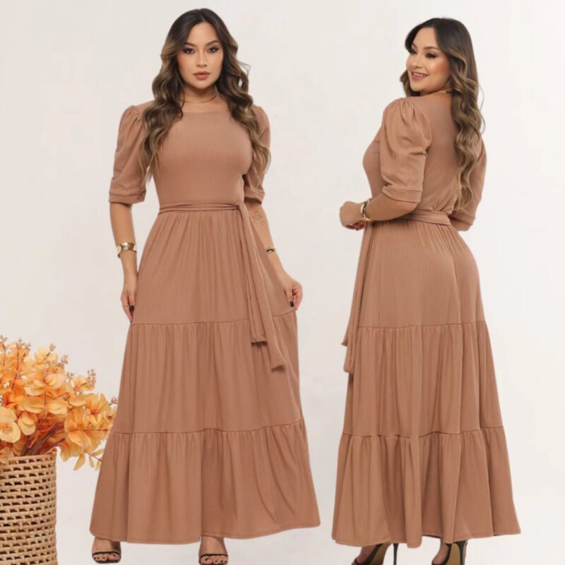 Vestido Feminino Longo Evangélico Luxo Elegante No Canelado Feminino