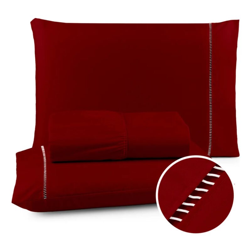 Jogo De Lençol Queen 3 Peças 400 Fios C/ Elástico Hotel Bordô Liso