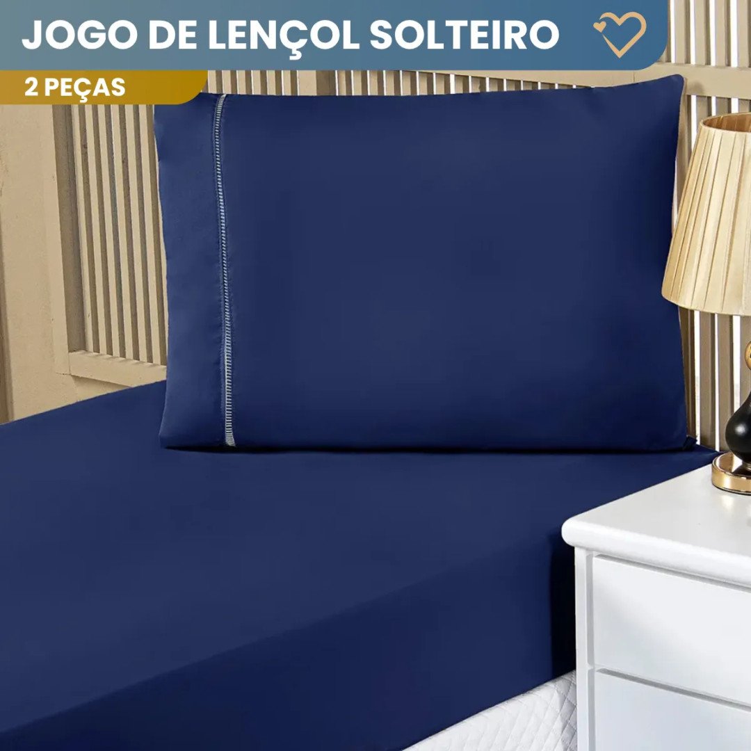 Jogo De Lençol Cama Solteiro 02 Peças 400 Fios Ponto Palito Cor Azul-marinho Desenho do tecido Lisa