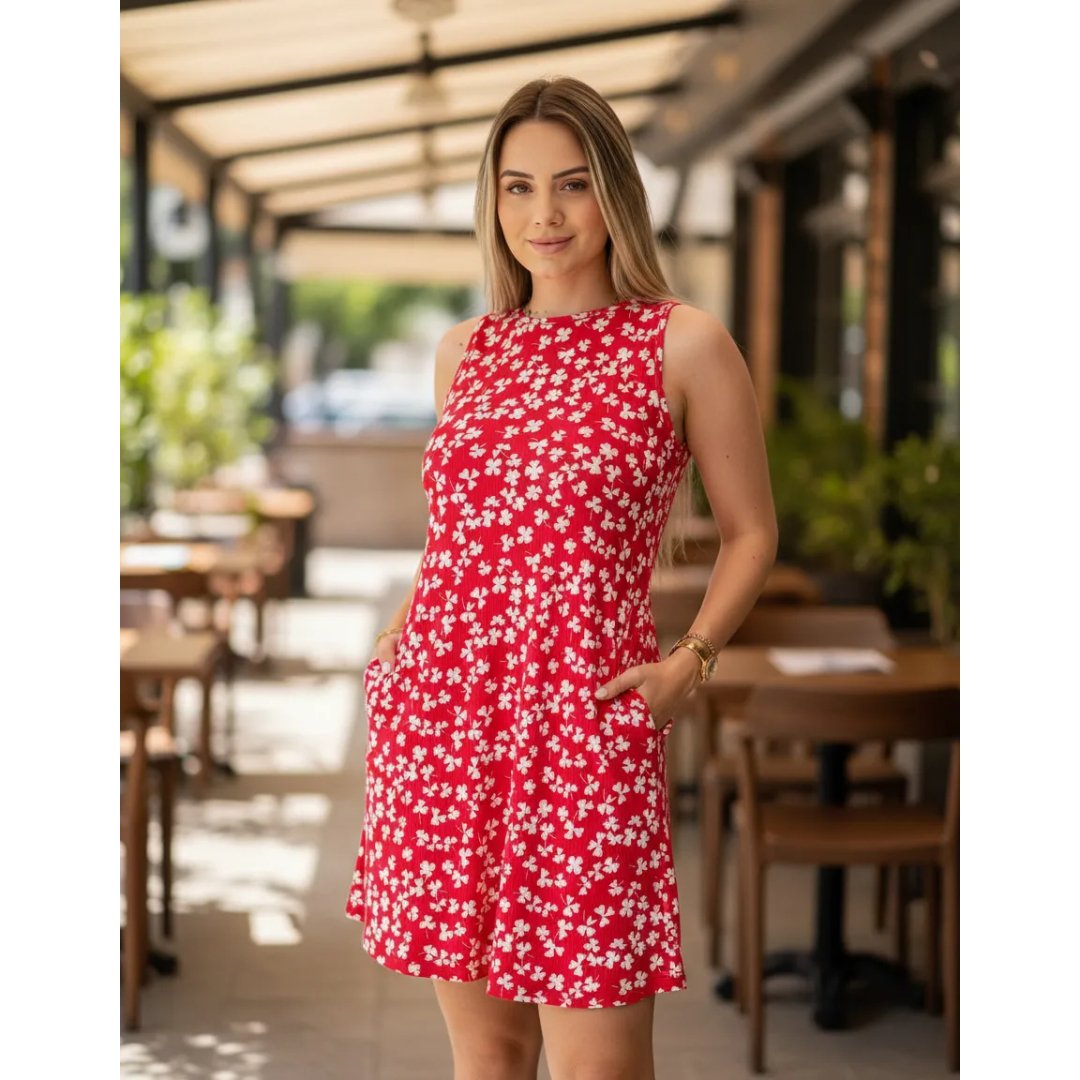 Vestido Estampado Soltinho Ribana Canelada Com Bolso