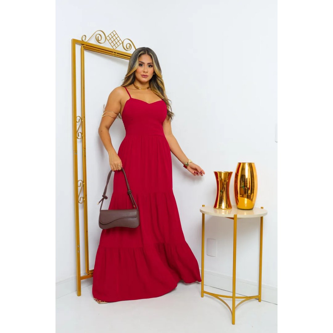 Vestido Longo Três Marias Alça Fina Feminino