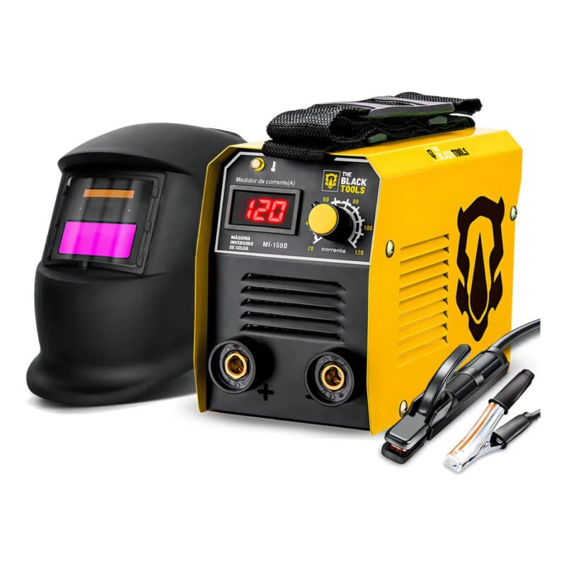Máquina Inversora De Solda Portatil Mma Eletrodo Mi150d 120a Com Mascara De Solda Automática The Black Tools