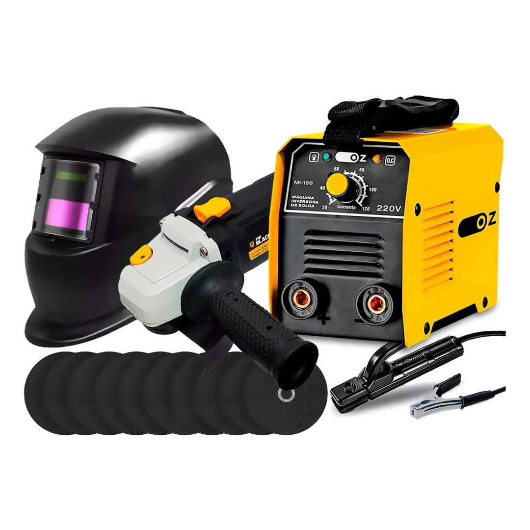 Máquina Inversora De Solda 120A 220V Portátil Eletrodo + Esmerilhadeira Angular 4.1/2" 750W 220V 11000 Rpm C/ Acessórios