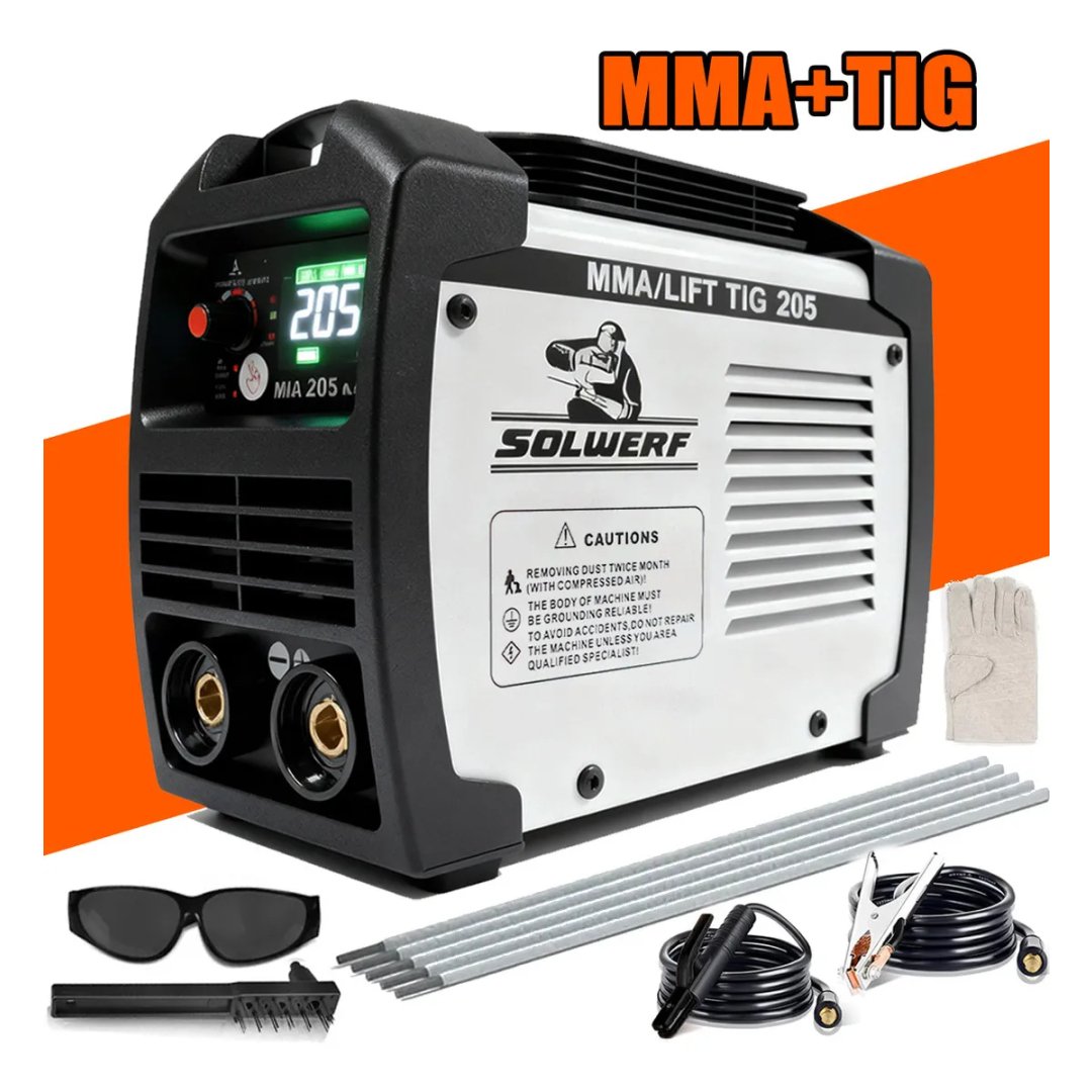 Máquina de Solda Inversora SOLWERF MMA TIG 205A Portátil com Display