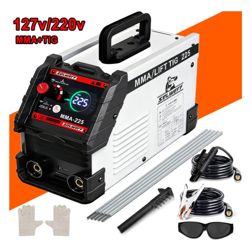 Máquina de Solda Inversora 225A Tig Lift Mma Bivolt Digital IGBT Alta Eficiência Arco Estável Profissional Residencial Oficina