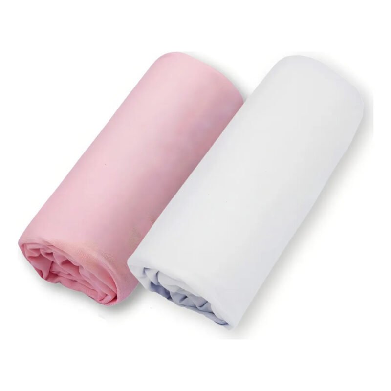 Lençol berço americano com elastico kit 2 100% algodão cor rosa e branco desenho do tecido liso