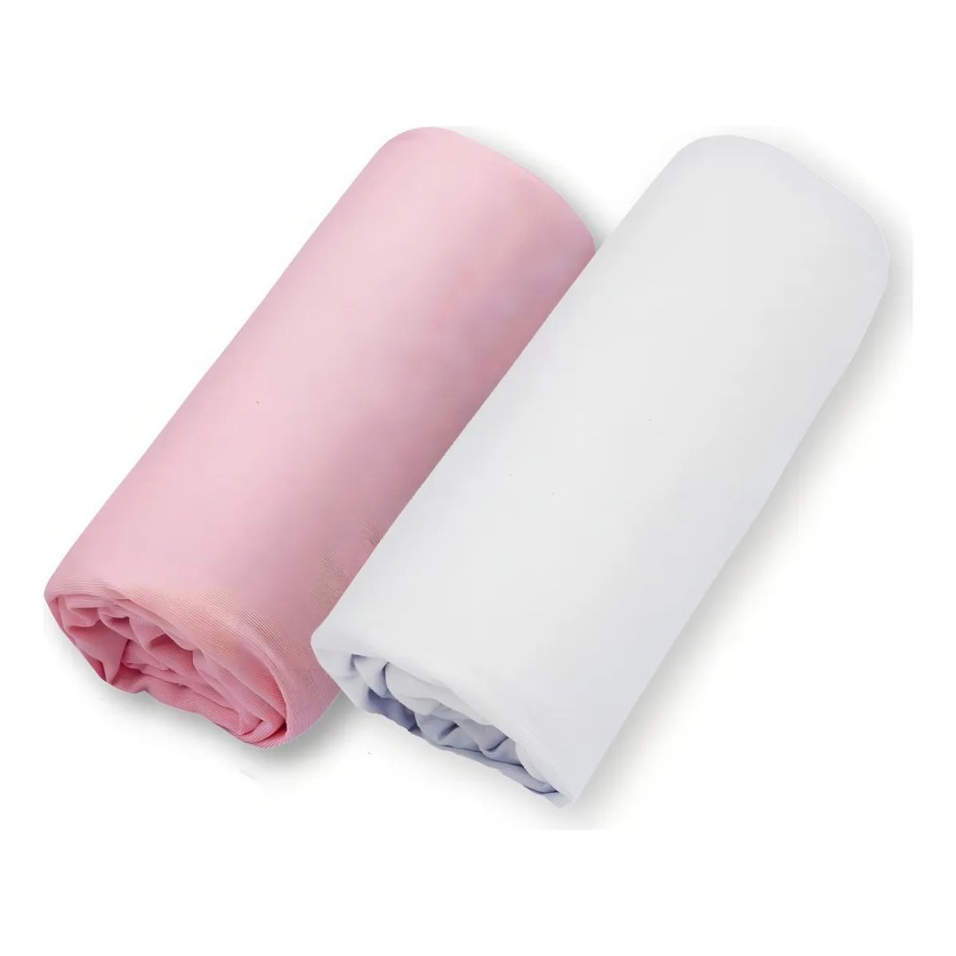 Lençol berço americano com elastico kit 2 100% algodão cor rosa e branco desenho do tecido liso