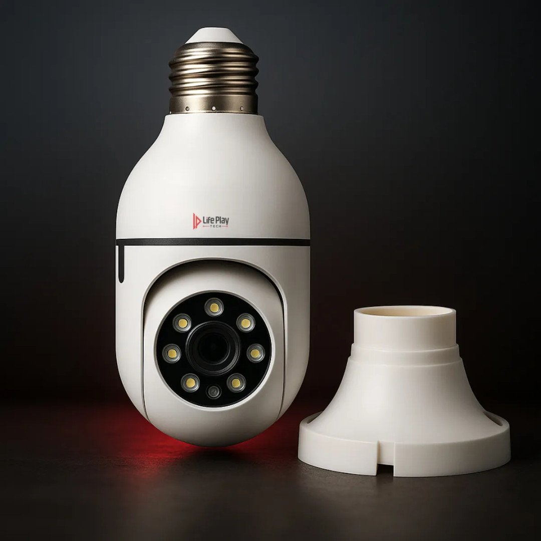 Câmera De Segurança Lâmpada Soquete Wifi Visão Noturna 360 Graus Full Hd Espiã App Yoosee Cor Branca