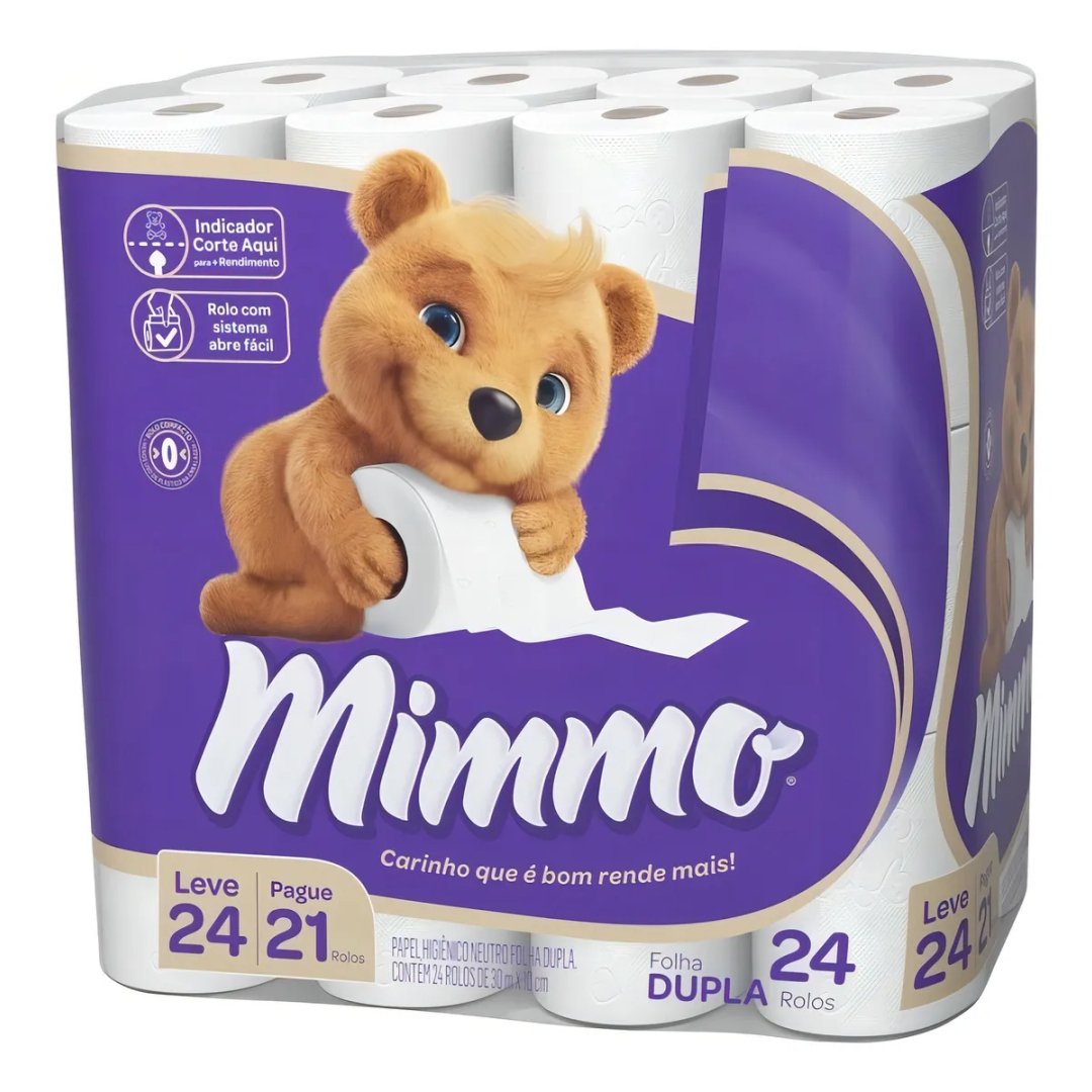 Papel Higiênico Mimmo Folha Dupla - 24 Rolos - 30 Mts
