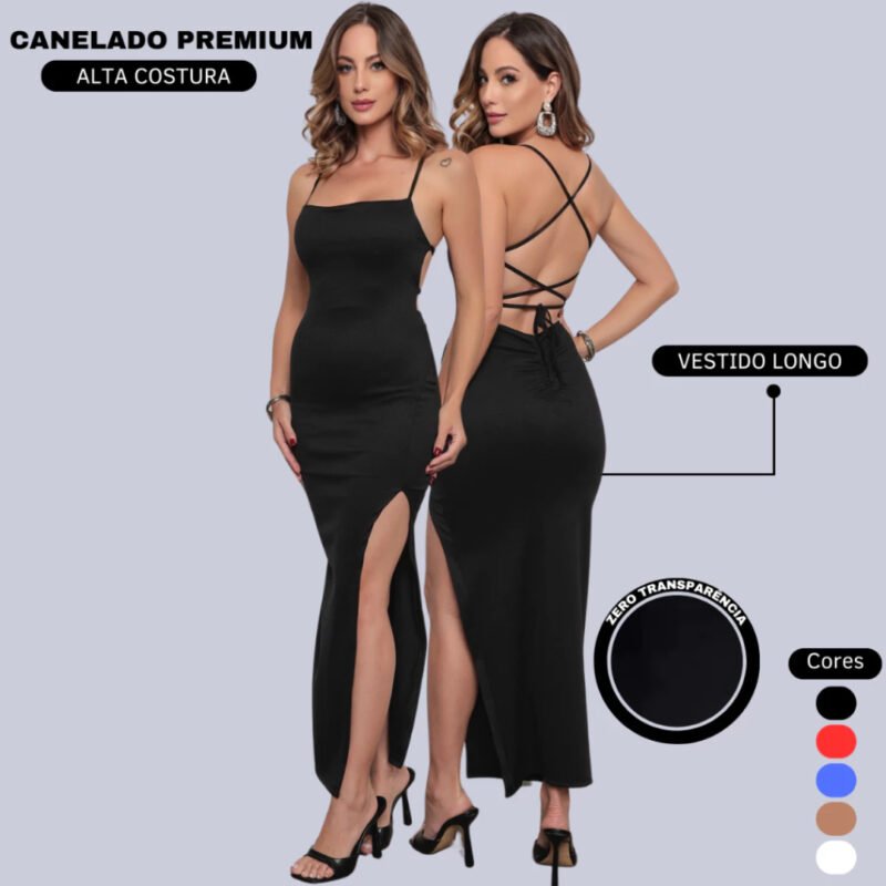Vestido LONGO elegante com costas nuas trançadas Fenda Lateral Empina Bumbum Colado Novo elegante