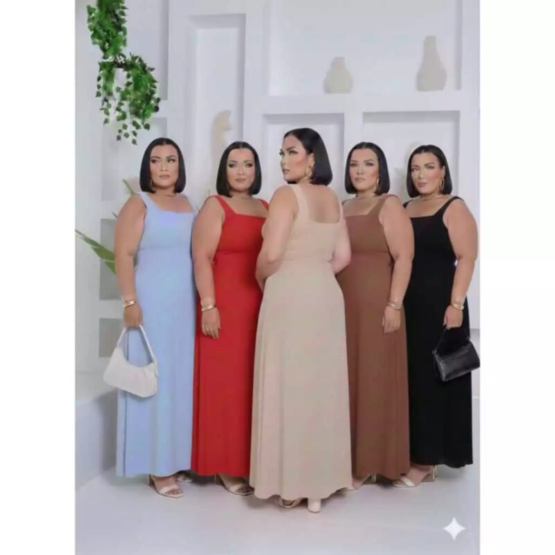 Vestido Plus Size Feminino Liso, Longo e com Elastex nas Costas G – GG – G1