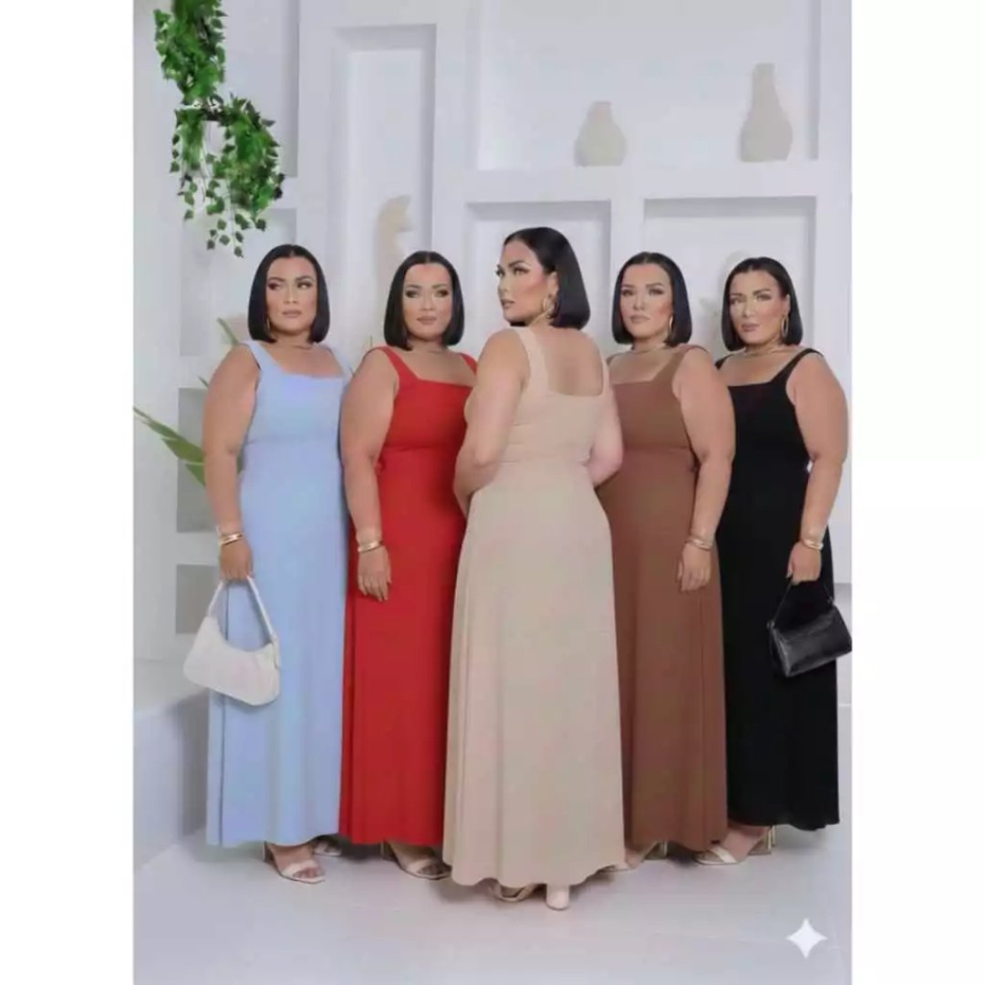 Vestido Plus Size Feminino Liso, Longo e com Elastex nas Costas G – GG – G1