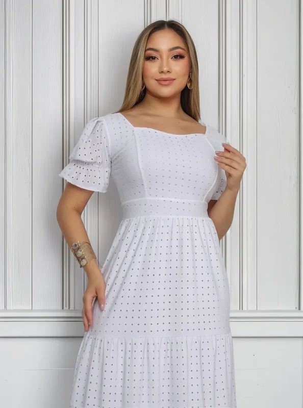 Vestido Longo Laise Três Maria Moda Evangélica Modesta