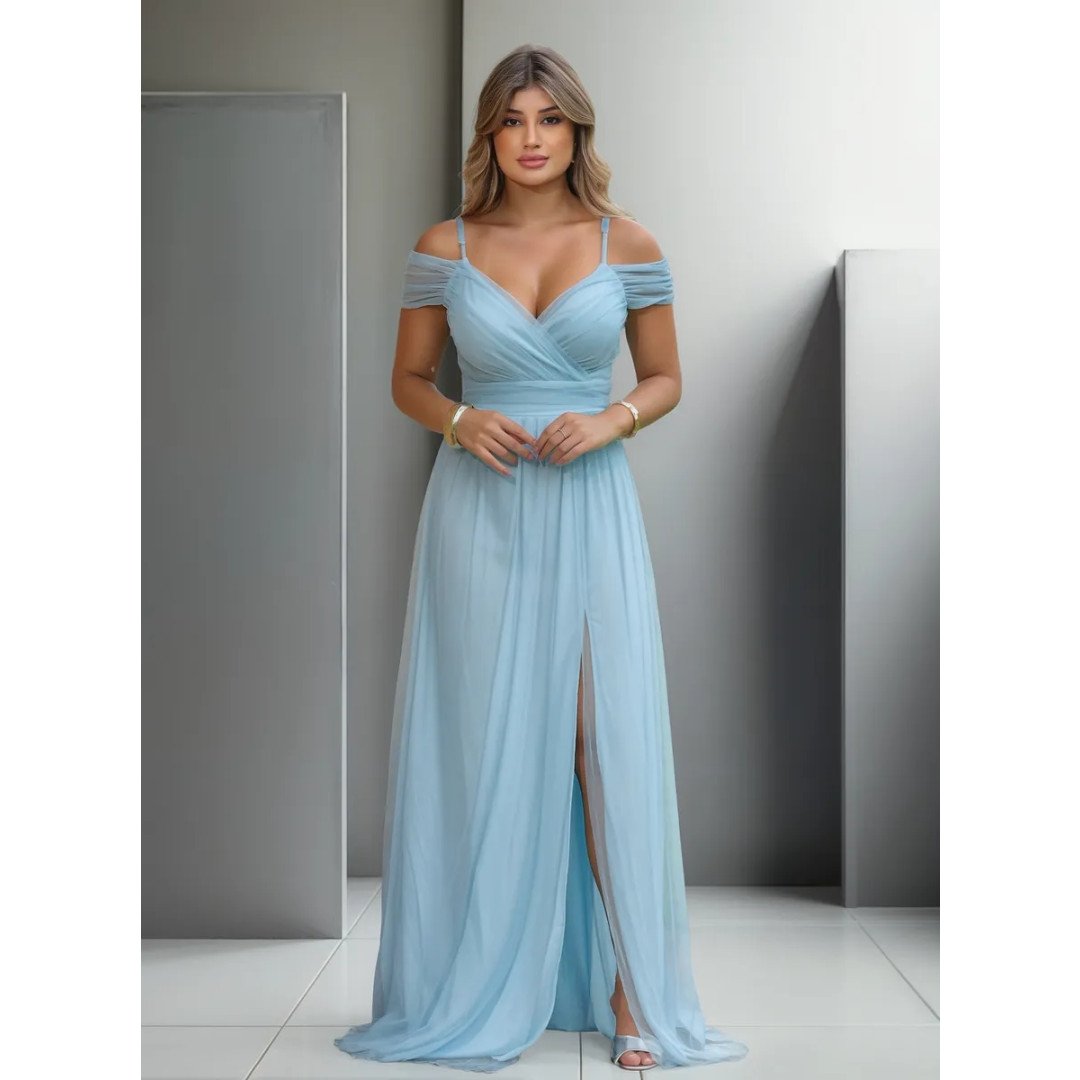 Vestido De Festa Elegante Ombro A Ombro Sem Birlho
