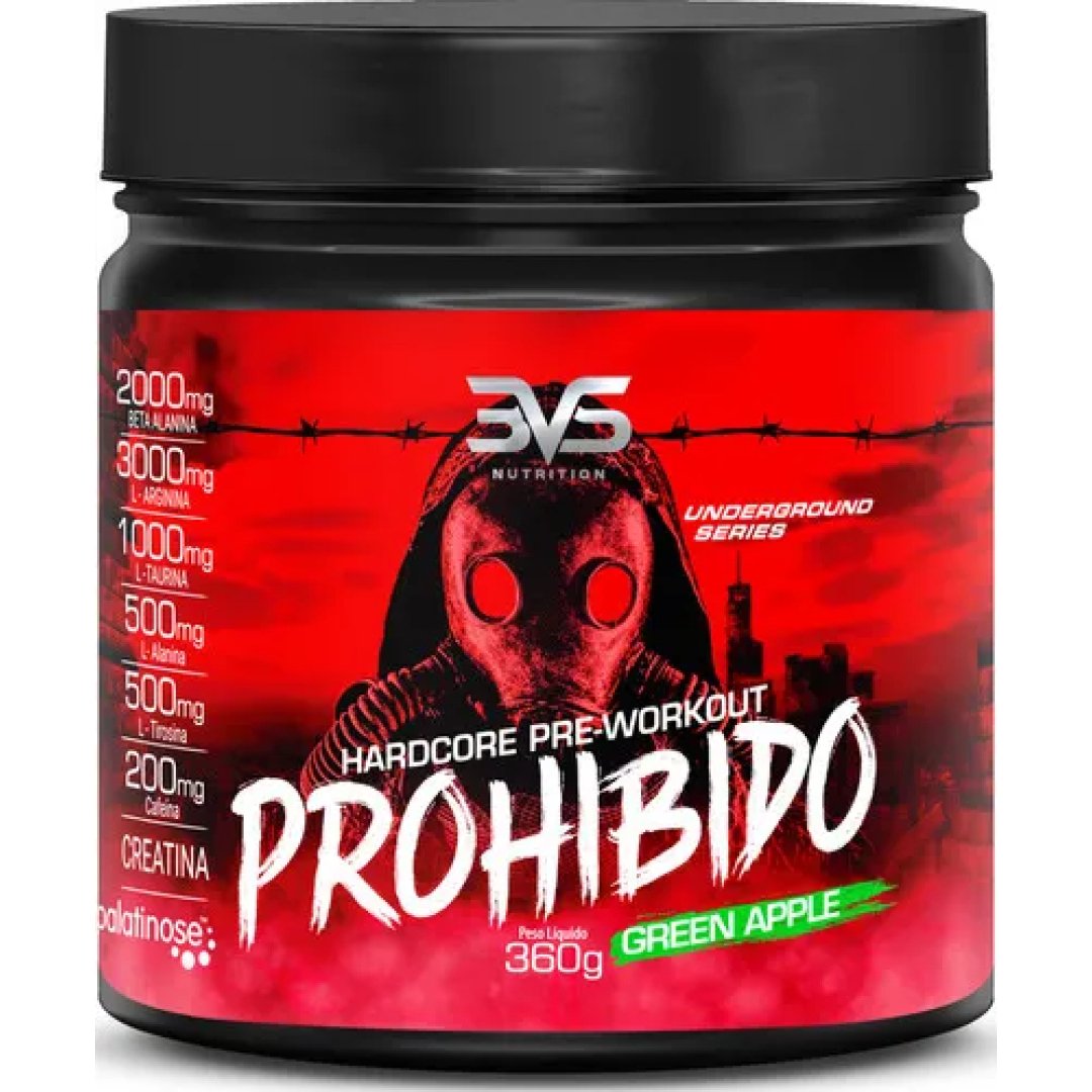 PROHIBIDO PRÉ TREINO 360g – Sabor Green Apple – A Combinação Perfeita de 8 Ingredientes que proporcionam energia do início ao fim do seu Treino