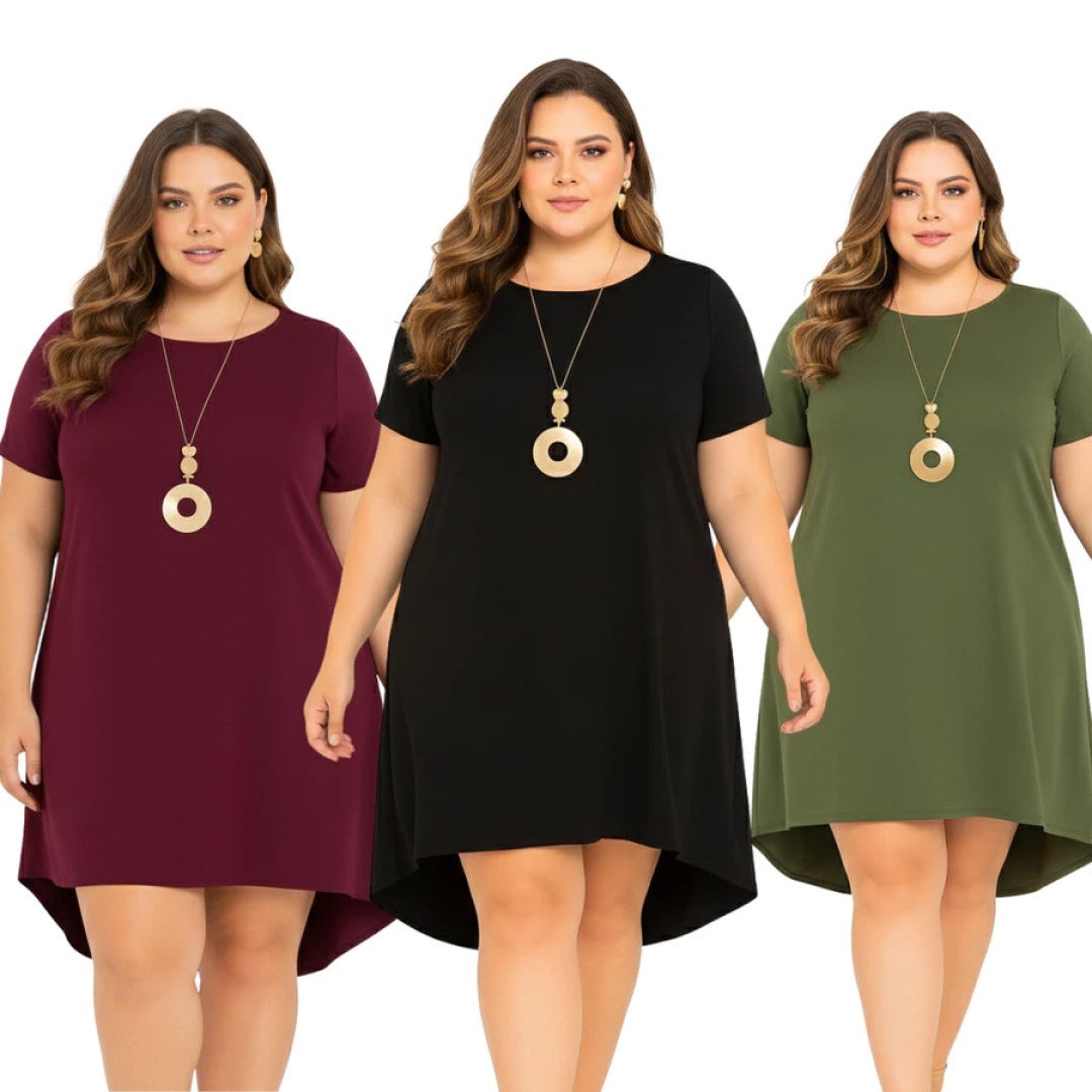 Vestido Mullet de Manga Curta Plus size Mid size NF Viscolycra Leve Levinho