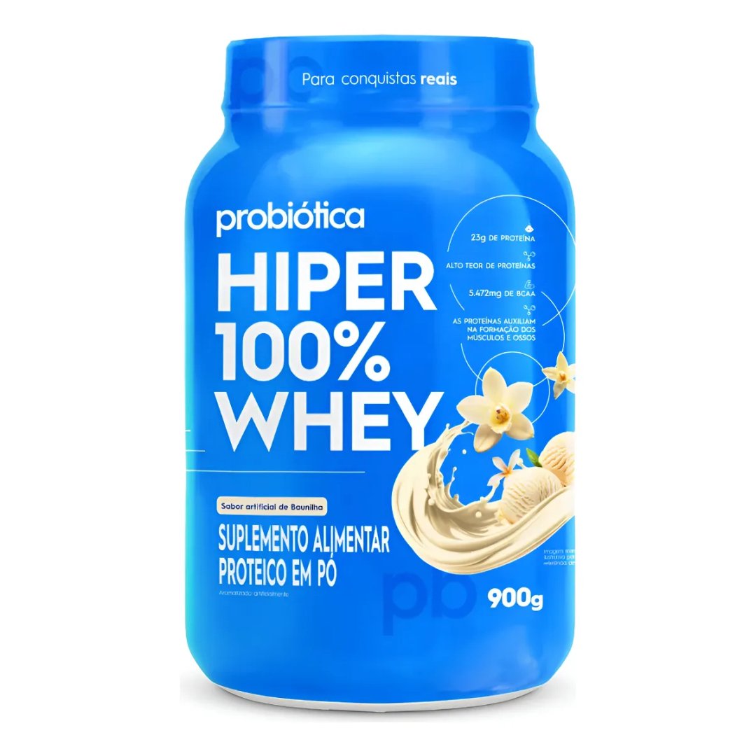 Suplemento Hiper 100% Whey 900g Probiótica Pó Sabor Baunilha