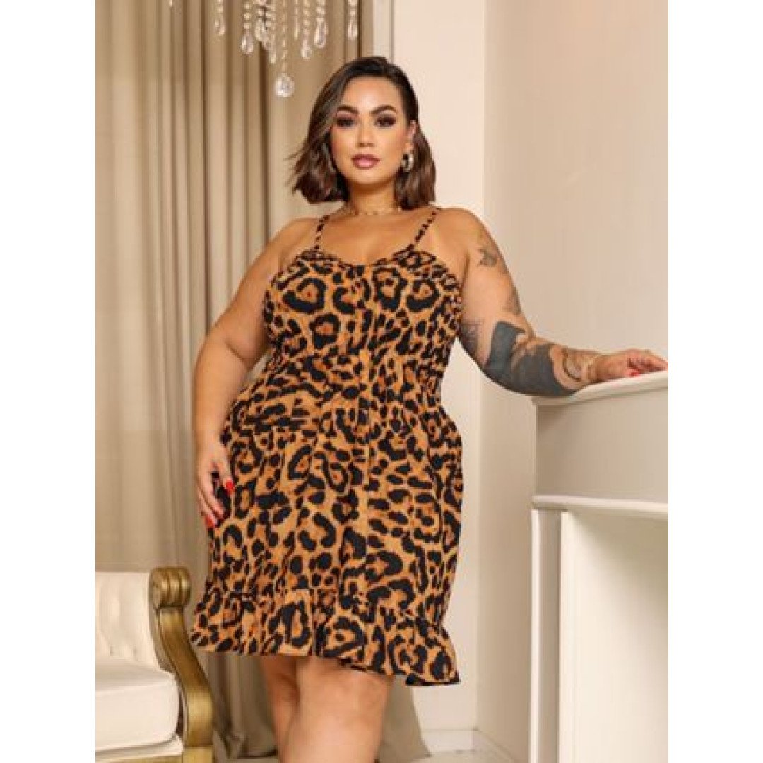 Vestido Curto Plus Size Lastex Alça Regulável Soltinho Moda