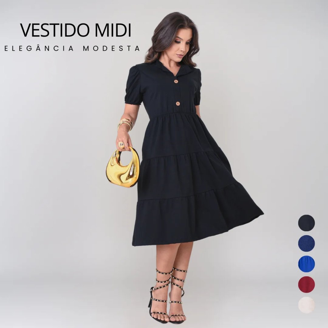 Vestido Feminino Midi Moda Evangélica Soltinho Confortável