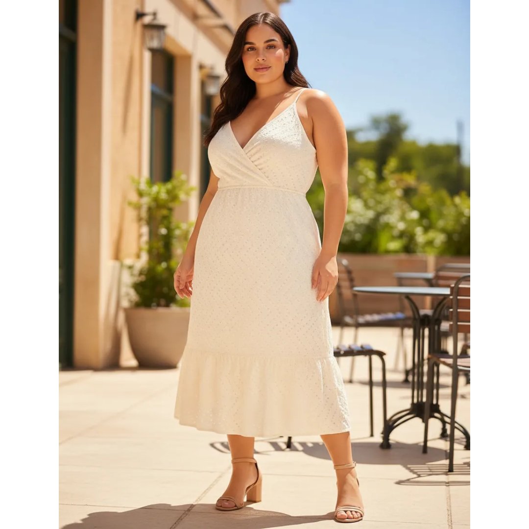 Vestido Midi Laise Bordado Feminino Plus Size Elegante