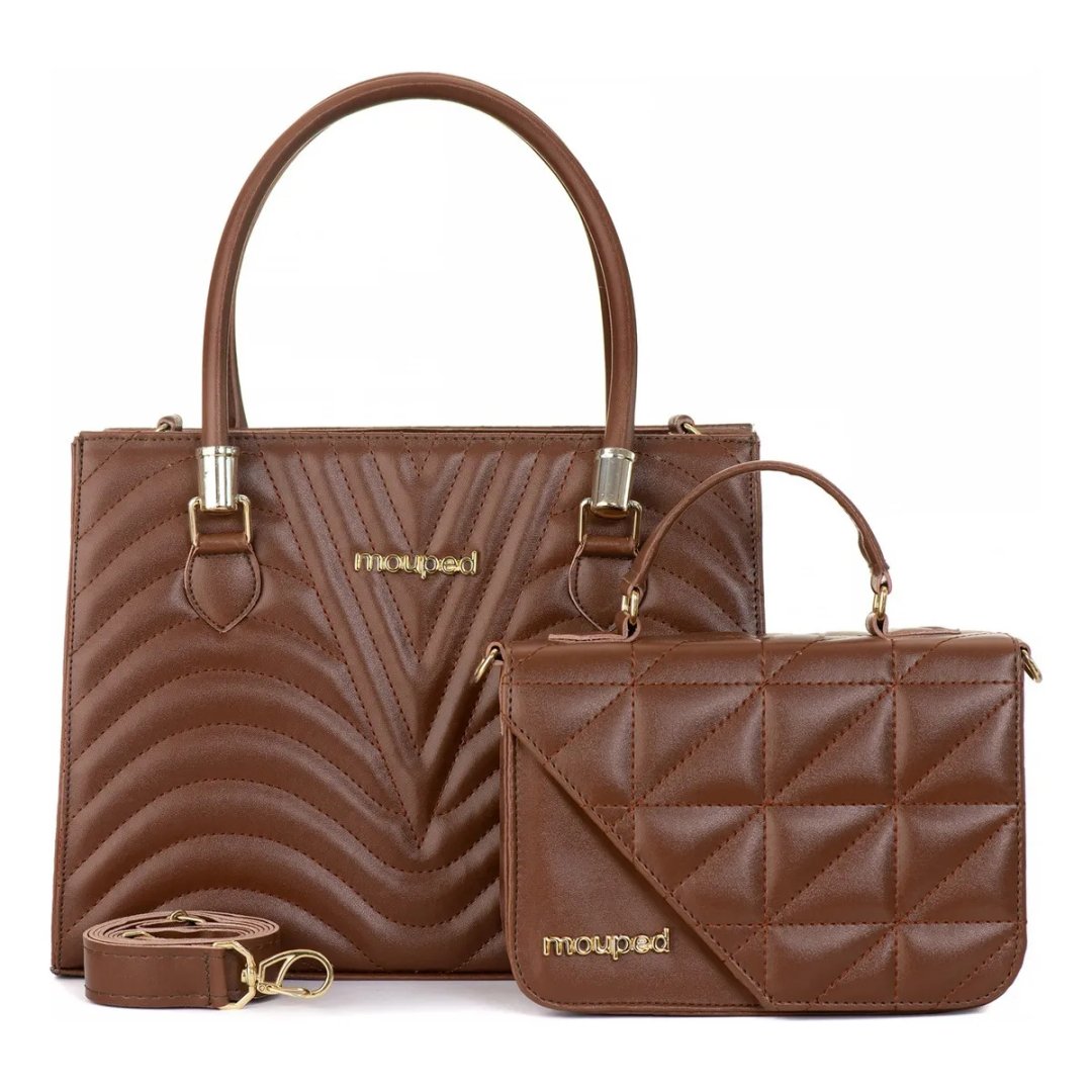 Kit Bolsa Feminina Transversal Ombro + Bolsa Pequena Lateral Cor Caramelo