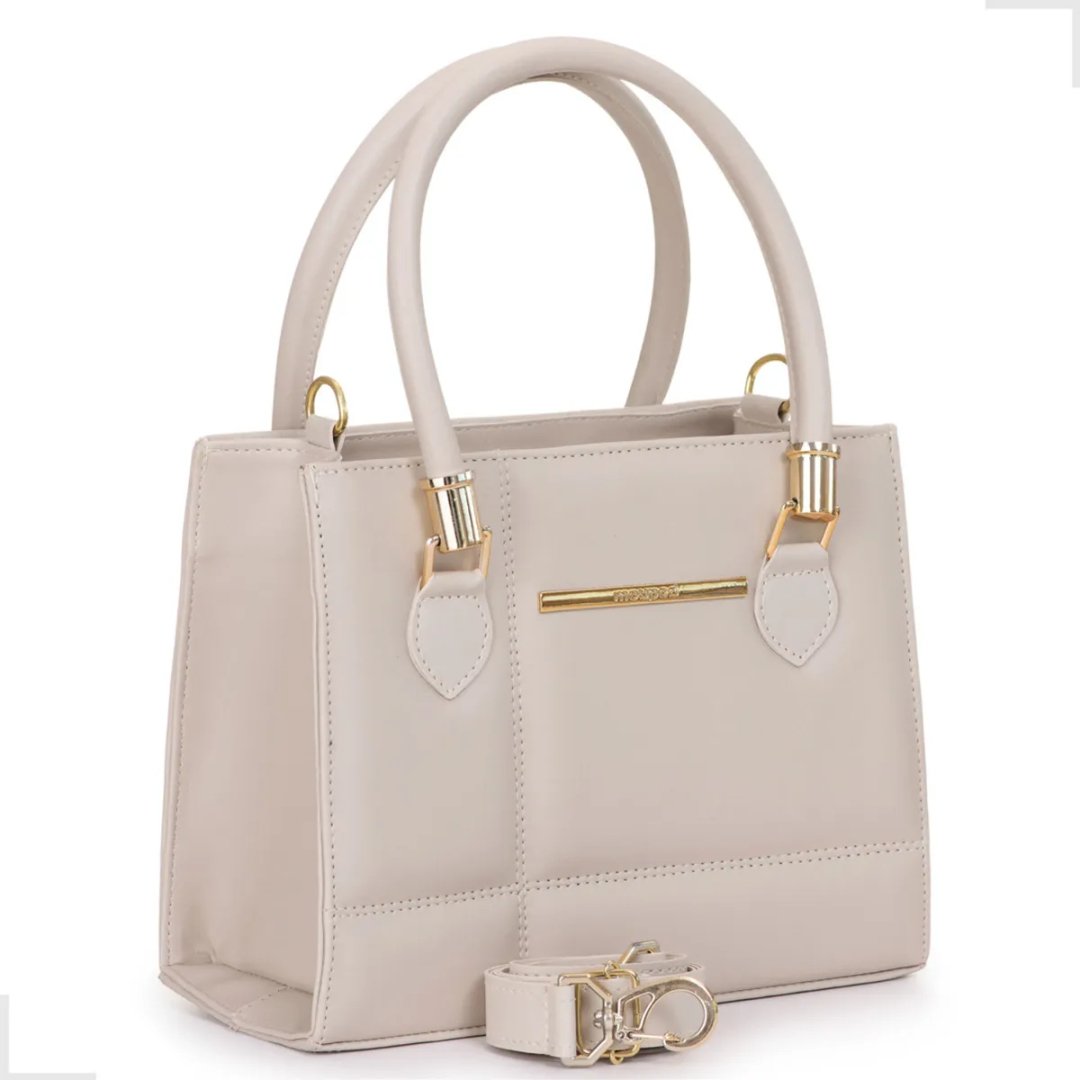 Bolsa Feminina Pequena Transversal Tiracolo De Ombro Lateral Acambamento dos ferragens Ouro Cor Marfim Correia de ombro Bege Desenho do tecido Lisa