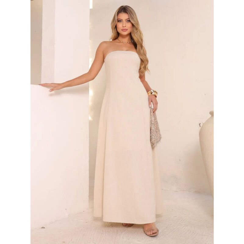 Vestido De Festa Longo De Linho Tomara Que Caia Charmoso