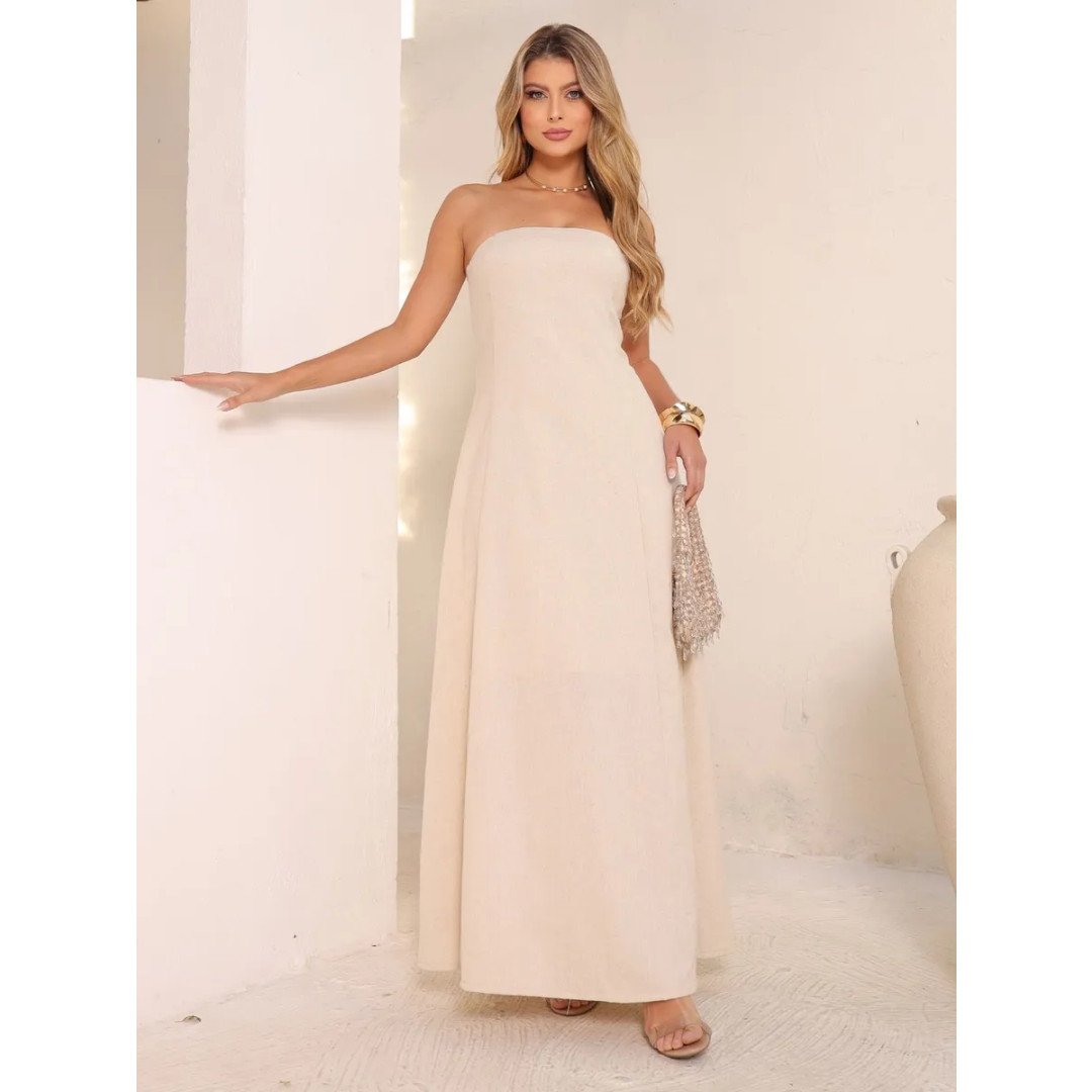 Vestido De Festa Longo De Linho Tomara Que Caia Charmoso