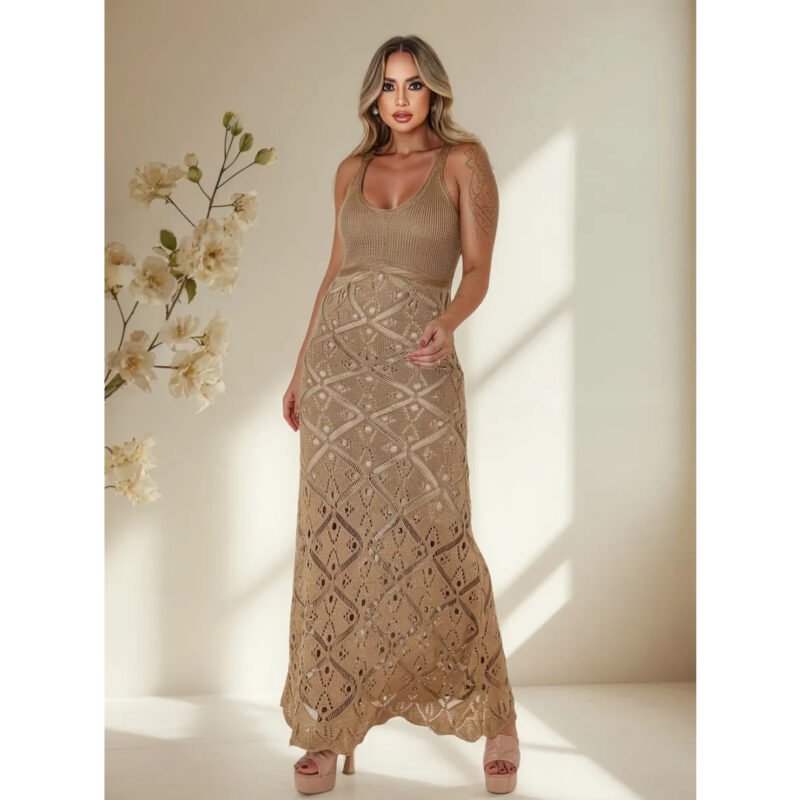 Vestido Longo Tricot Livora Feminino Alças Finas