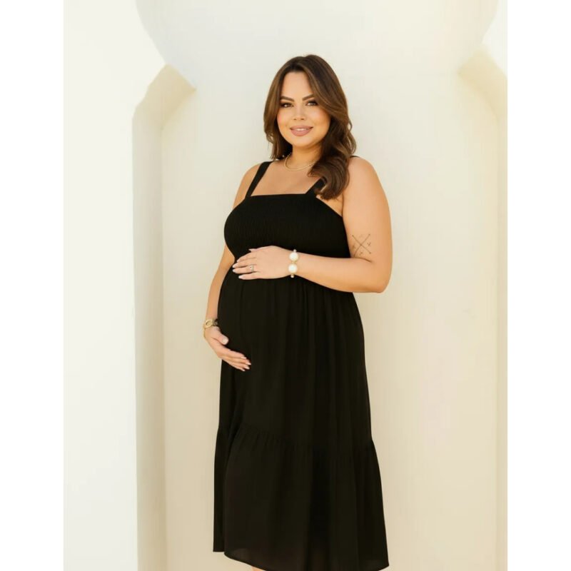 Vestido Midi Gravidas Acinturado Confortável Moda Verão