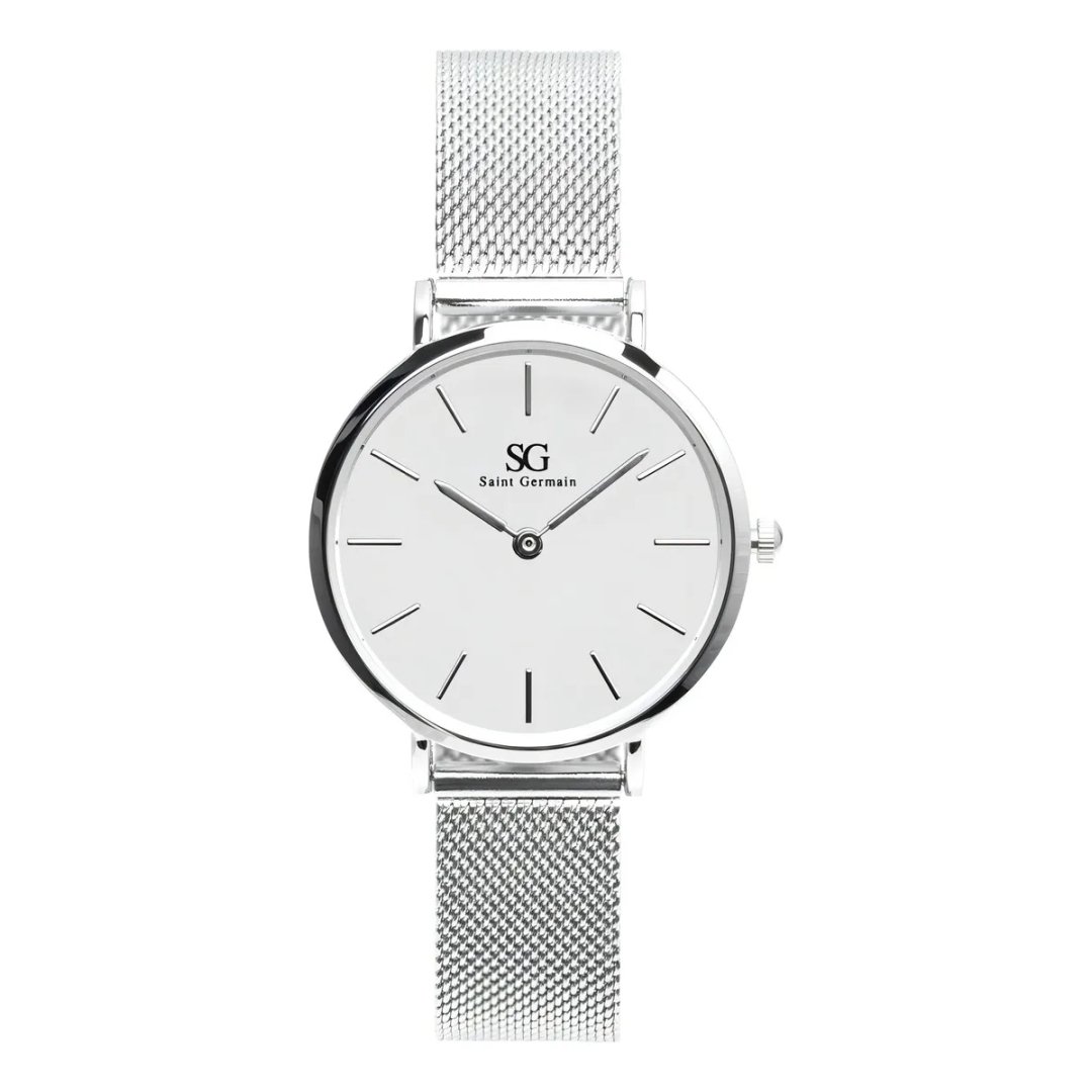 Relógio Prateado Feminino Saint Germain Harlem Silver 32mm Fundo Branco
