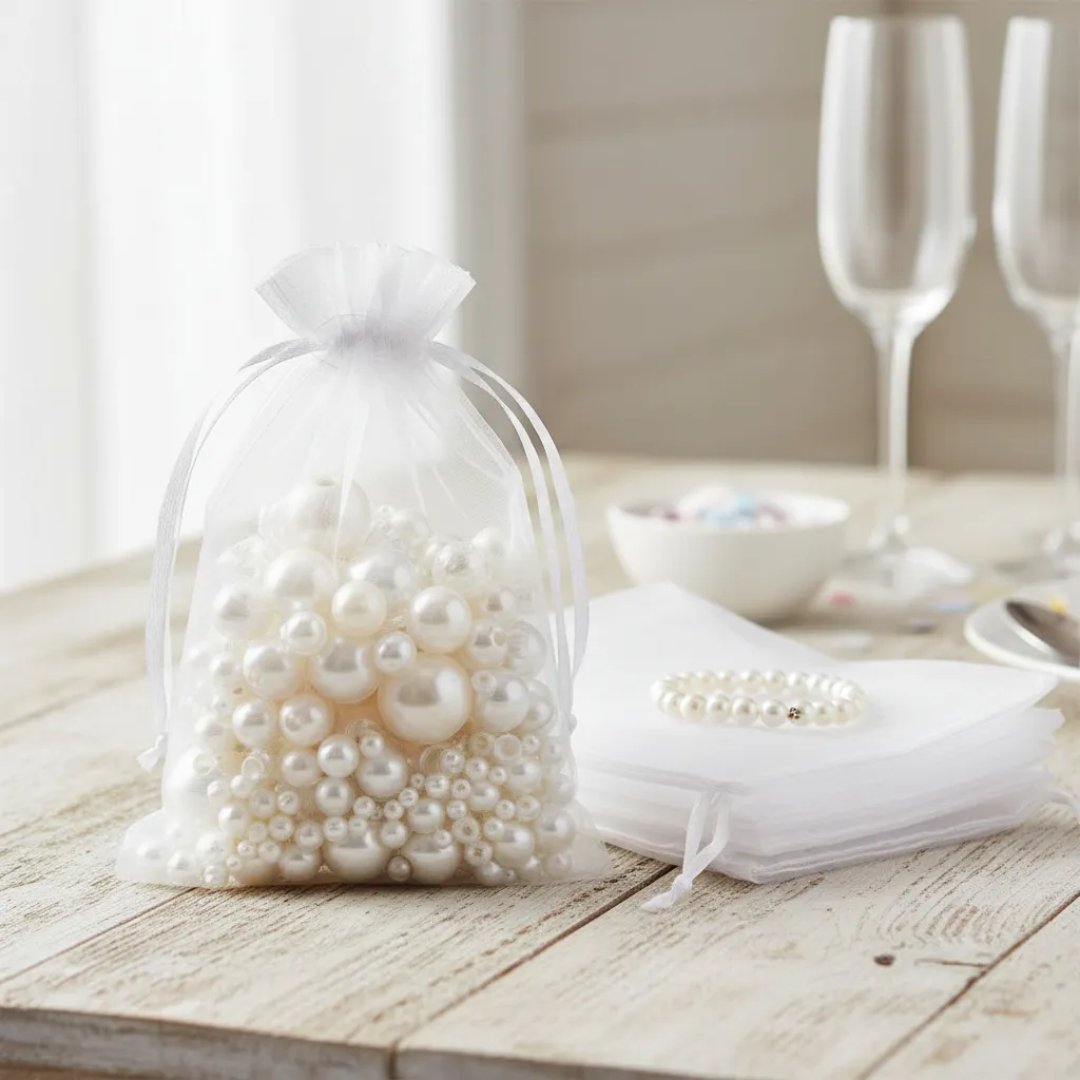 Kit 50 Saquinho Saco Organza 10×15 Branco Lembrancinha Joia