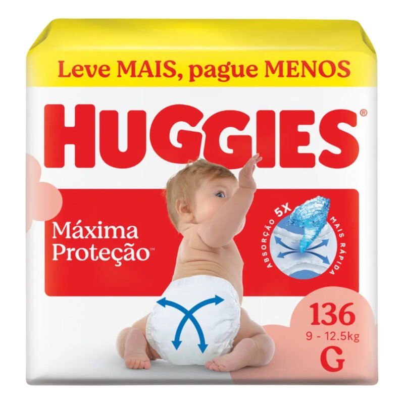 Huggies Fralda Descartável Máxima Proteção G – 136 Un