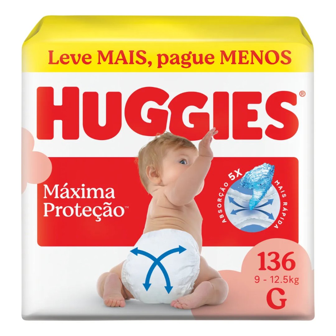 Huggies Fralda Descartável Máxima Proteção G – 136 Un