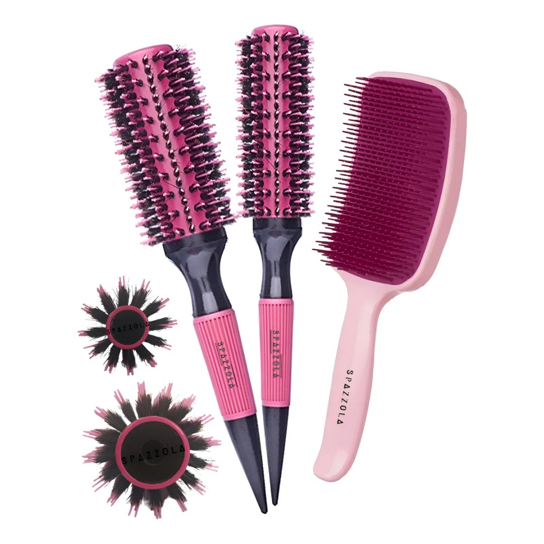 Kit 2 Escovas Profissionais Cabelo Cerdas Javali + Raquete