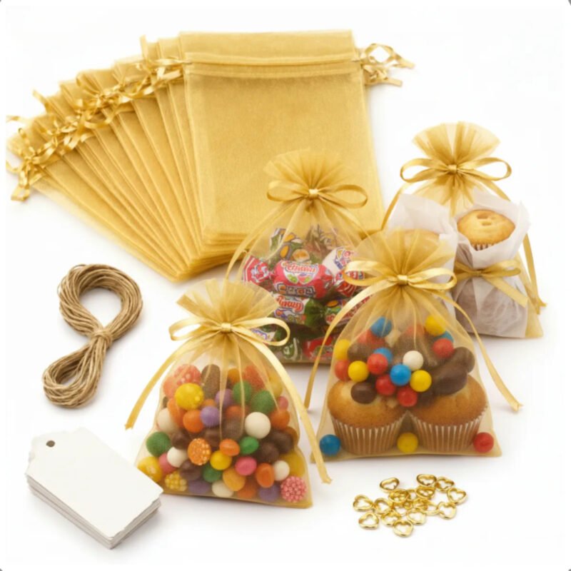 Kit 100 Saquinho De Organza Tule Saco 9×12 Dourado Premium