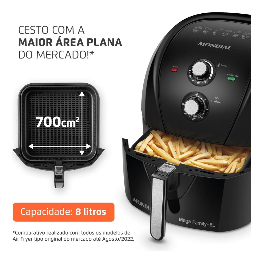 Fritadeira Sem Óleo Air Fryer 8L, Mondial, 1900W – AFN-80-FB