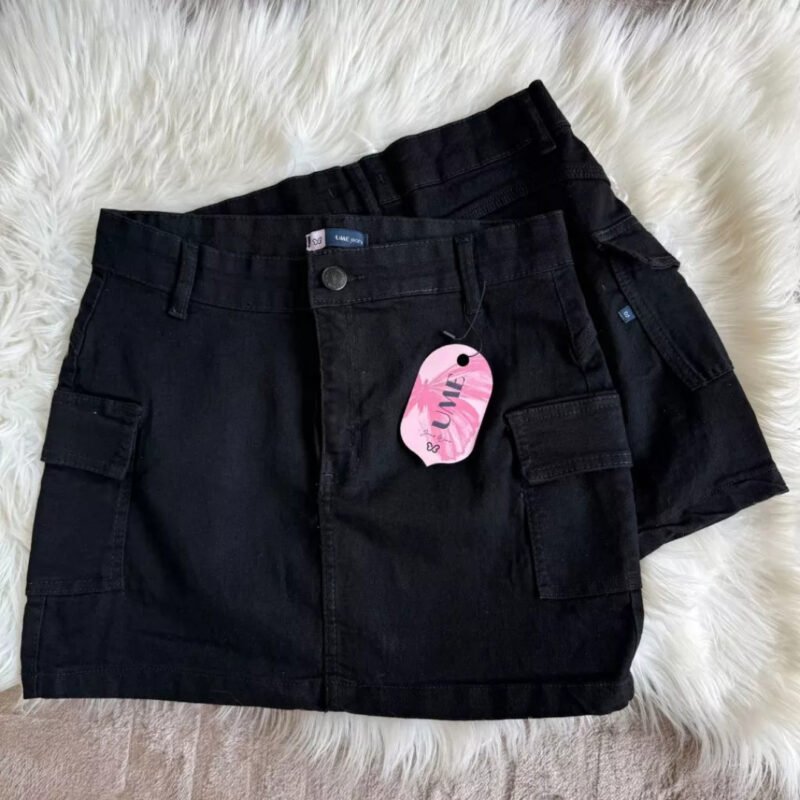 Saia Cargo Feminina Preta Jeans Lycra Marmorizada Grafite Saia Curta Saia Empina Bumbum Barata