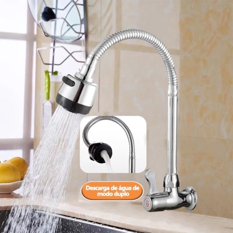 Inox Torneira Prata/Preto Com Chuveiro Com Rotação De 360° Cozinha Luxo Parede Promoção