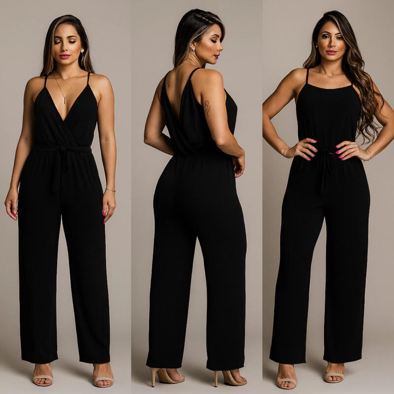 Macacão mais vendidos envio rapido calça pantalona casual longo veste 2 versões laço na cintura novidade moda tendência