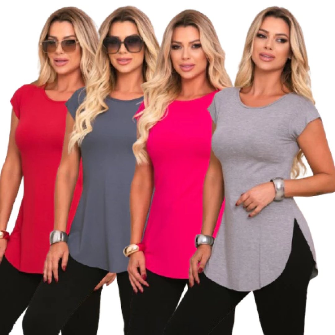 KIT 4 BLUSAS FEMININA LONG TAPA BUMBUM REF 65 vest legging cobre leg