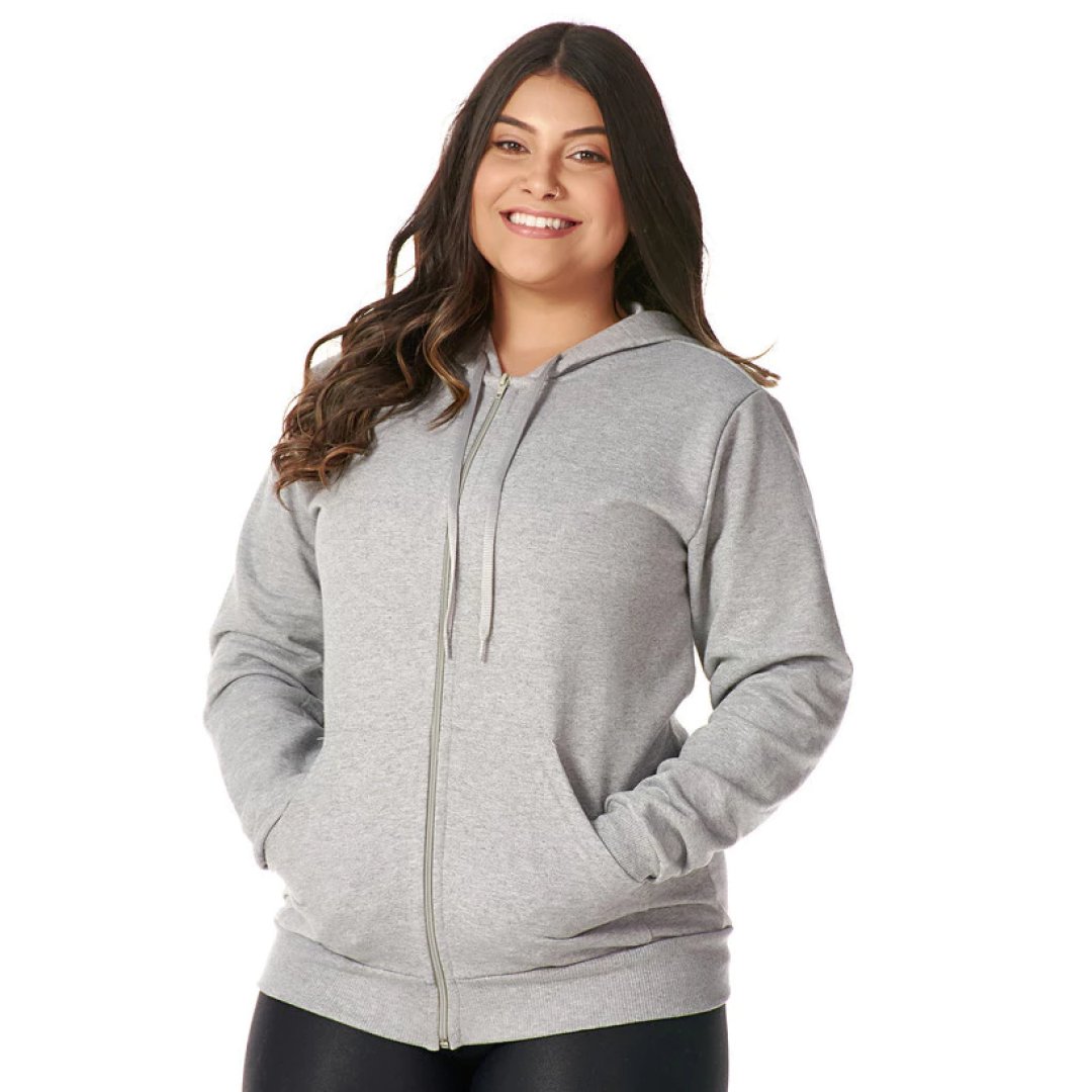 Blusa Frio Feminino Com Zíper Moletom Canguru Flanelado com Capuz e Bolso