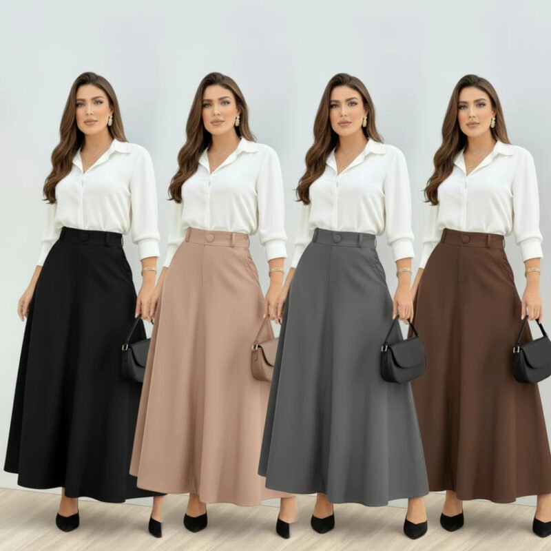 Saia Longa Feminina Alfaiataria com Bolso Cintura Alta Moda Evangélica