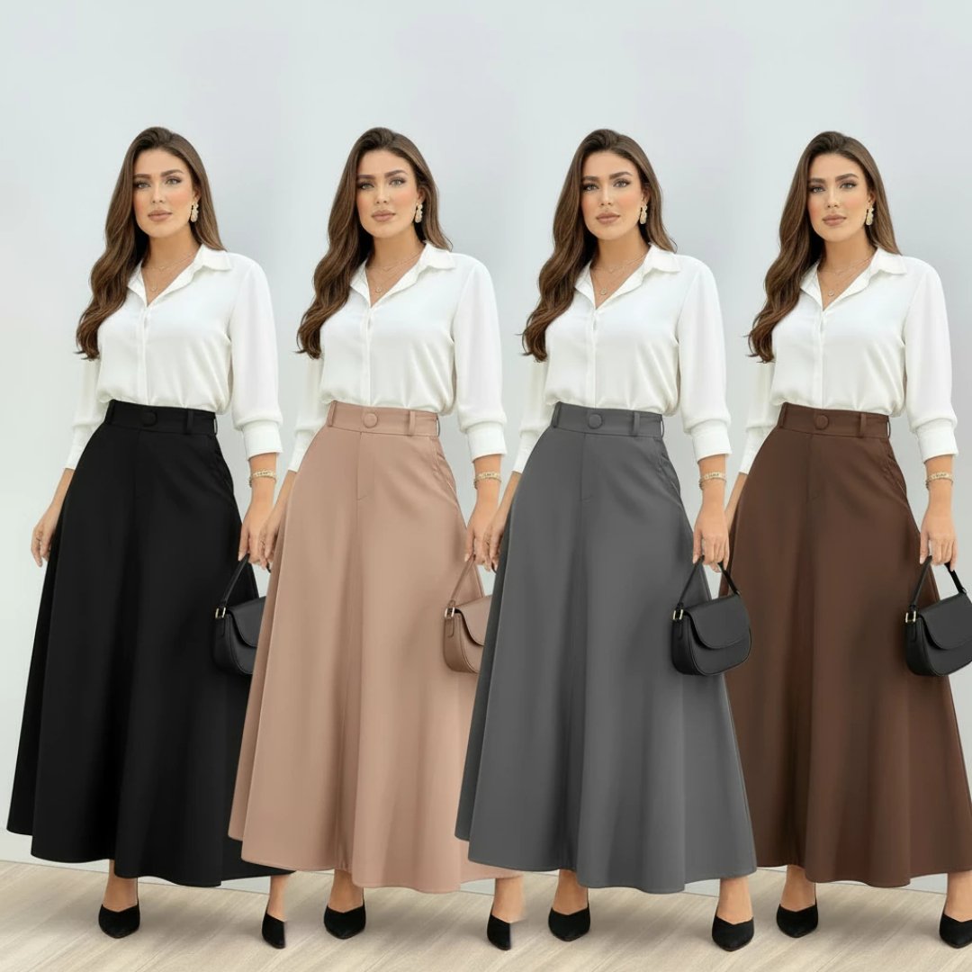 Saia Longa Feminina Alfaiataria com Bolso Cintura Alta Moda Evangélica